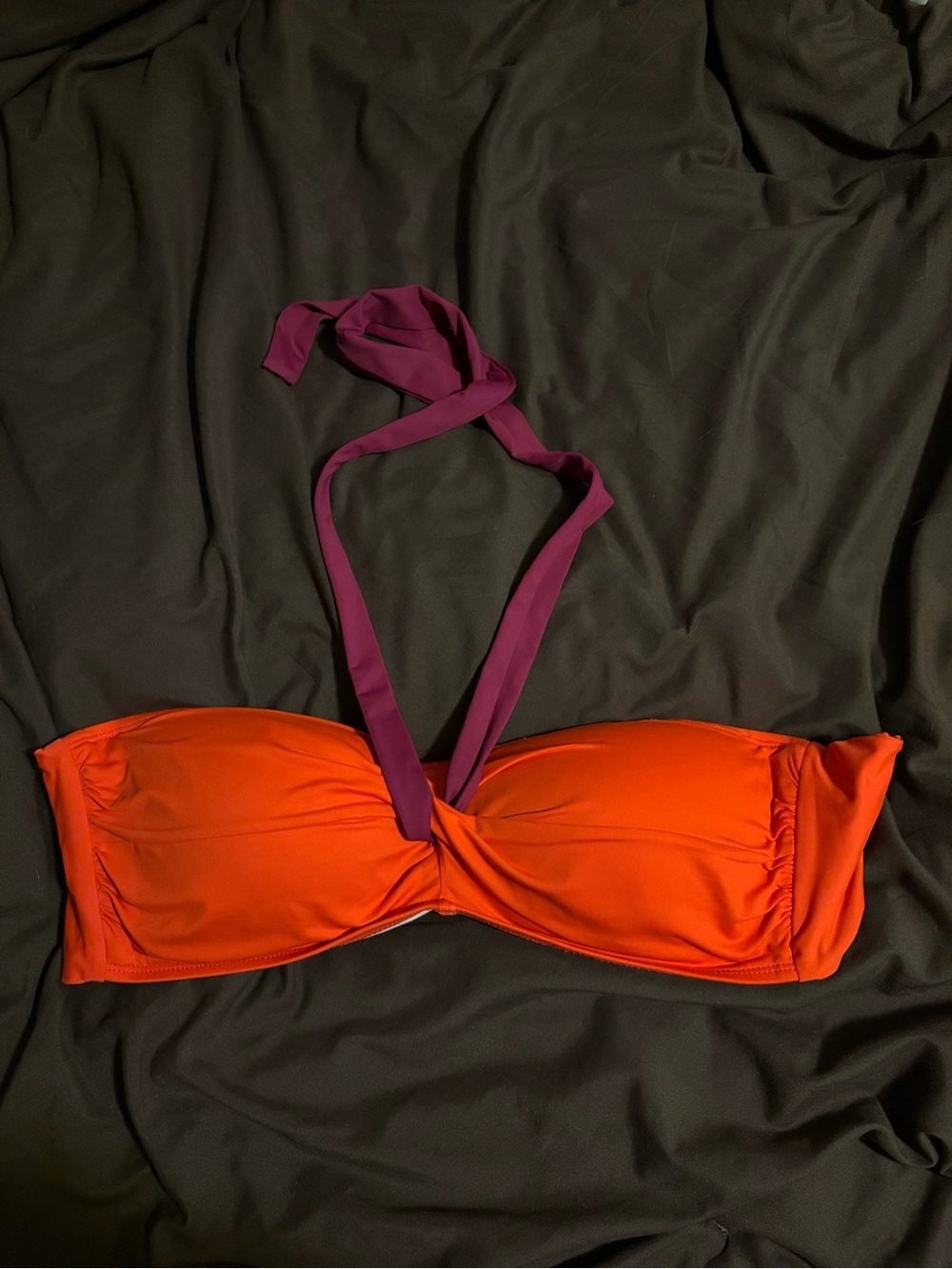 Orange Bandeau Bikini Top with Magenta Halter Tie